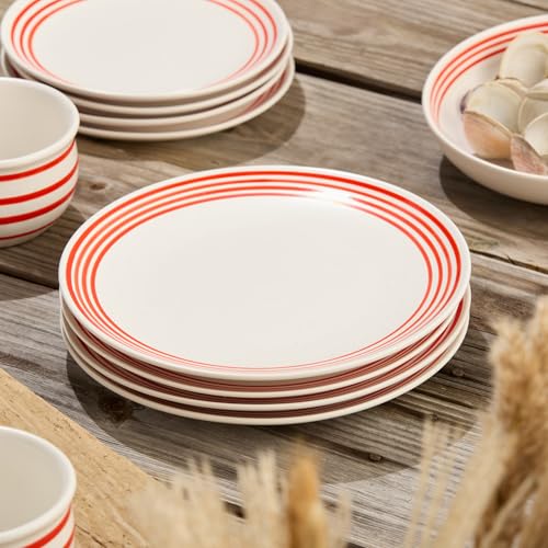 Dockside Red Stoneware Dinner Plates – Set of 4, 11-Inch Nautical-Inspired, Chip-Resistant for Dining & Entertaining. Perfect for serving full meals, including pasta, salads, or seafood dishes. by Certified International - Used condition - Image 2