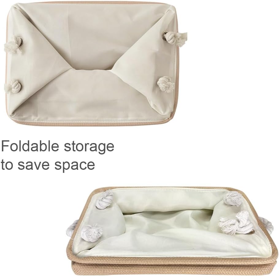 TheWarmHome Storage Basket for Organizing - Small 6 Pack 11.8x7.8x5.2 inch Fabric Storage Cubes with Cotton Rope Handle, Collapsible Storage Bins Baby Storage Toy Nursery (Beige)