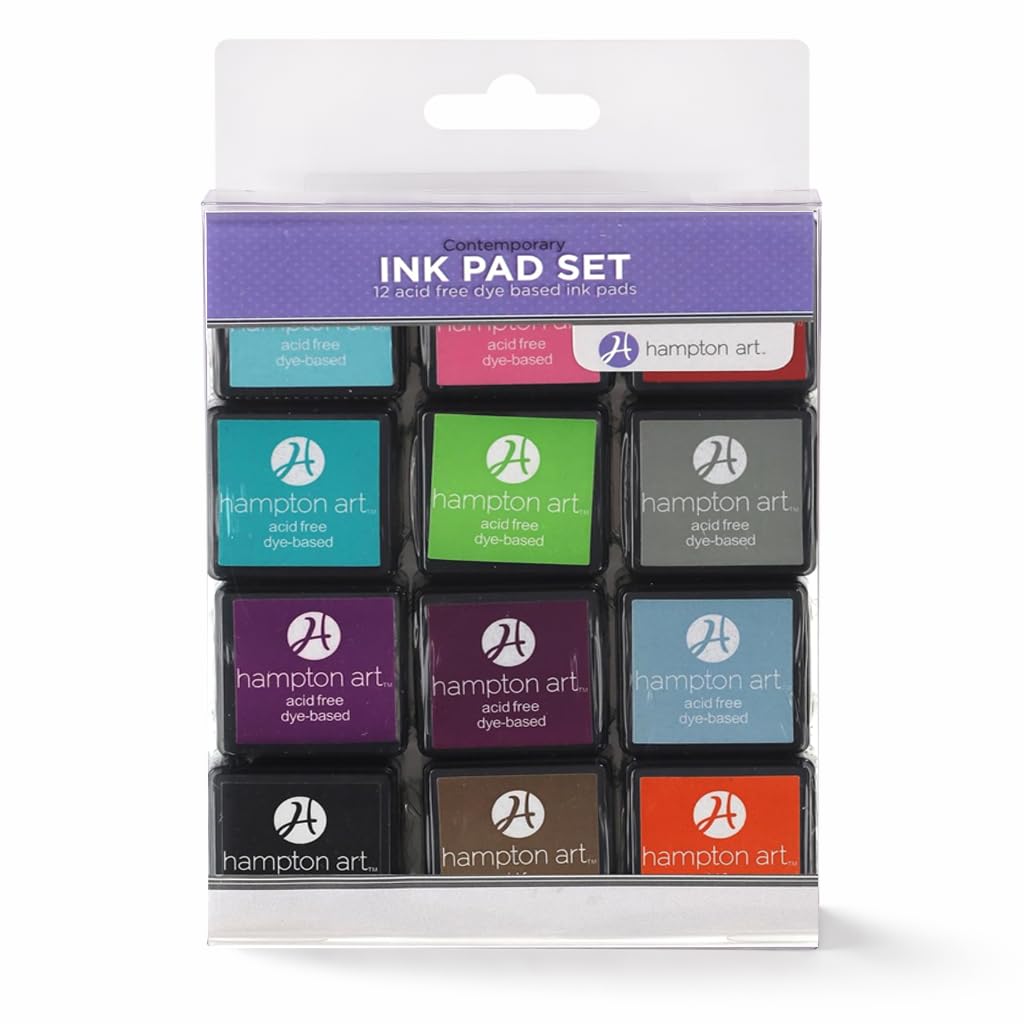 Hampton Ink Pad Set Contemporary, 12 Piece, Stamp Pad, Stamp Ink Pad, Washable Pads, Pads For Kids, Pad Stamps, Pads For Rubber Stamps
