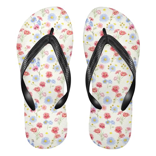 Burbuja Colored Flowers Flip Flops for Women Men, Soft Thong Sandals Rubber Slippers for Pool Beach Essentials