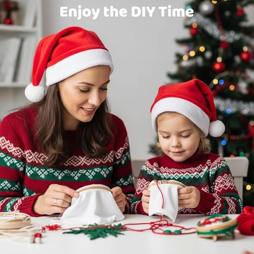Pllieay 8PCS Stickrahmen Set für Anfänger mit niedlichen Weihnachtsmotiven & 14 farbigen Stickgarnen – Einfaches & spaßiges Sticken für Kinder, ideal für Bastelprojekte und Weihnachtsdekoration
