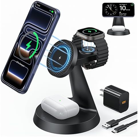 Estación de carga magnética 3 en 1 para dispositivos Apple, cargador inalámbrico rápido de 15 W compatible con base de carga MagSafe para iPhone 17,
