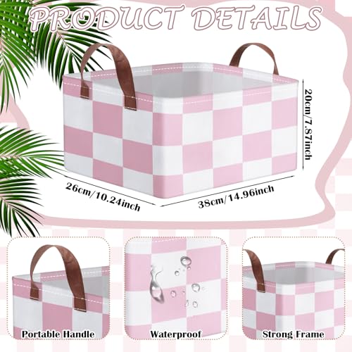 Image of Boao 3 Pcs Pink Green Blue Checkered Storage Basket with Handle Cute Car Baskets Gingham Classroom Laundry Toy Storage Bin Organizer Canvas Plaid Hamper for Dormitory Home Nursery Bathroom Bedroom