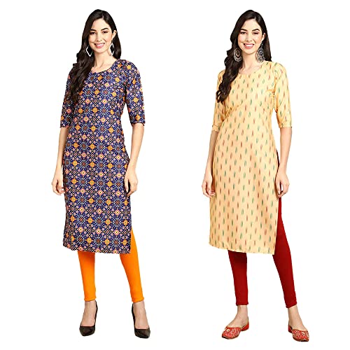 Image of Pinkmint Designer Woman's Crepe Multicolored Straight Kurta [A-355-330]