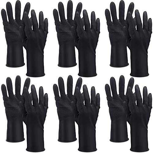 6 Pairs Hair Dye Gloves Reusable Anti-Skid Hair Color Gloves Thick Waterproof Rubber Gloves Professional Hair Dye Accessories For Home Salon, Black, Large #TOP21