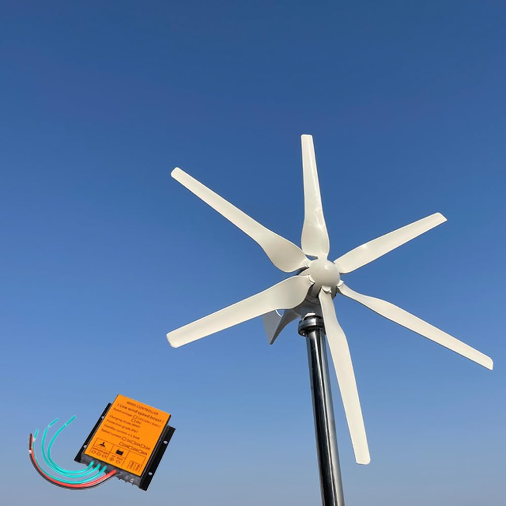 1000W Horizontal Windkraftanlage Komplettanlage 12V 6Flügel Windgenerator mit MPPT Laderegler Windturbine Windräder Garten Windrad für Heimgebrauch Industrielle Farm Stromerzeuger