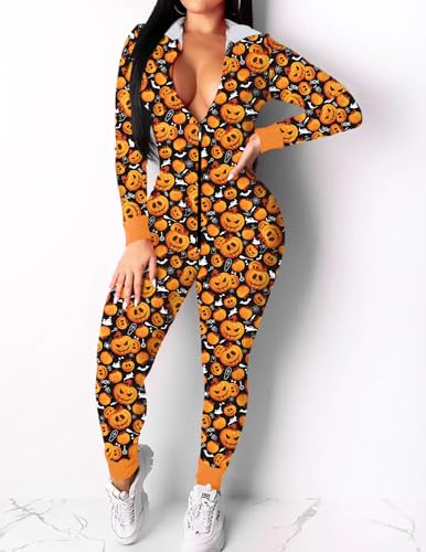 Ekouaer Halloween Onesie Women Sexy Pajamas Christmas Onepiece Jumpsuit - image 2