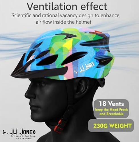Image of JJ Jonex Adjustable Cycling & Skating Helmet with Detachable Visor | Light Weight | Adjustable Strap with Comfortable Chin Padding | Blue | Medium Size | (Multicolor, Medium)