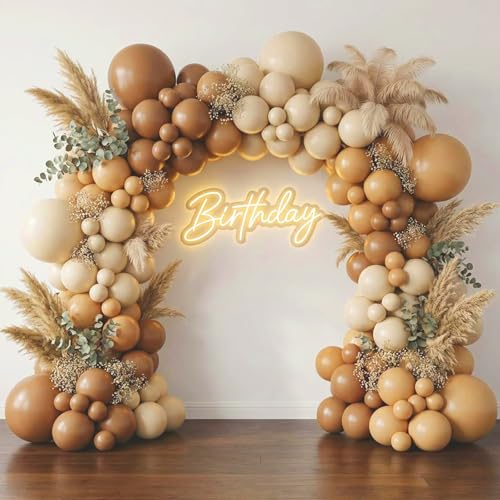 Image of RUBFAC Tan Balloons 129pcs Different Sizes Pack of 18 12 10 5 Inch, Latex Boho Neutral Light Brown Coffee Balloon Garland Arch Kit for Wedding Baby Shower Jungle Safari Fall Birthday Bear Themed Party