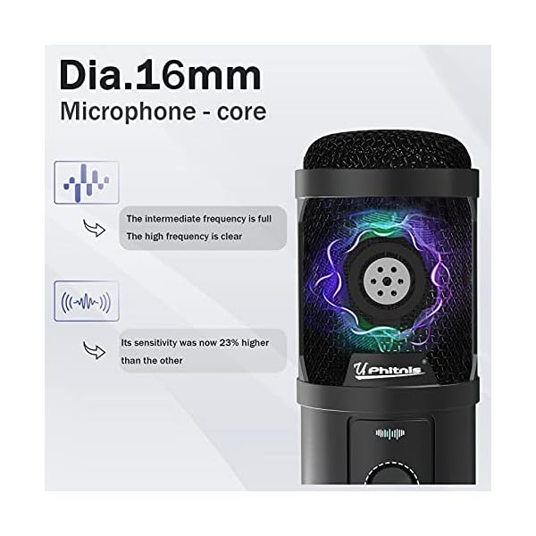 UPhitnis Mikrofon PC, USB Mikrofon Microphone PC Mikrofon, Gaming mikrofon for Podcasting, Streaming, Vocal Recording… – Bild 3