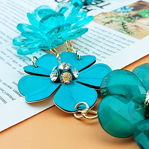 Bocar 5 Flower Braided Crystal Statement Chunky Necklace Bib Collar Pearl Jewelry For Women (Nk-10127-Teal) #TOP4