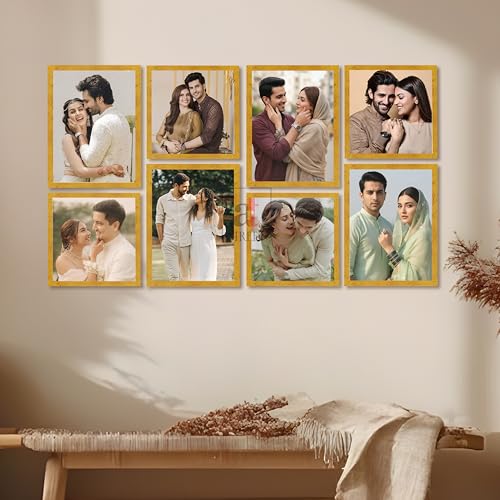 Image of Art Street Photo Frame Set of 8 Gold Wall Decor Collage Display Hanging Family Picture Frames Gallery Collection Decor Items Wall Mount Frames Birthday Anniversary, 8x8 and 8x12 In
