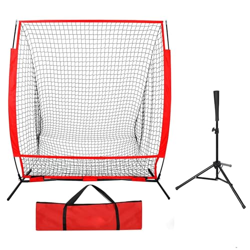 Nova Microdermabrasion 5×5 Feet Baseball & Softball Net with Adjustable Tee Kit, Portable Training Net for Hitting & Pitching with Carry Bag