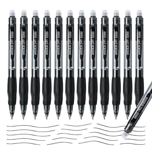 12 bolígrafos de gel borrables tinta negra punta 0.5 mm