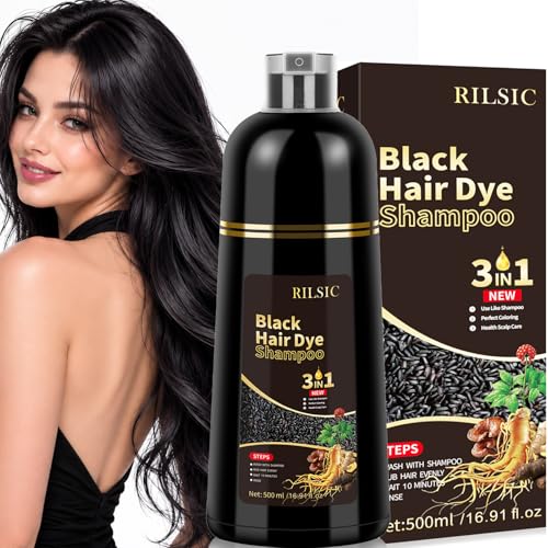 500ml Champu para Canas Pelo Negro，Black Hair Dye Shampoo