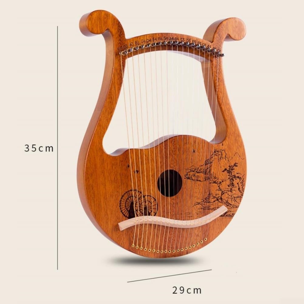 Lyre en acajou à 19 cordes avec clé d'accordage et corde de rechange pour les amateurs d'instruments de musique (grande roue)