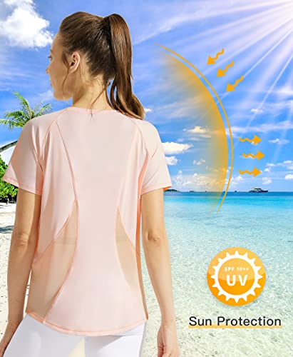 Libin Women's Short Sleeve Workout Shirts Mesh Back Upf 50+ Athletic T Shirts Lightweight Running Yoga Crewneck Tops, Pink M #TOP1