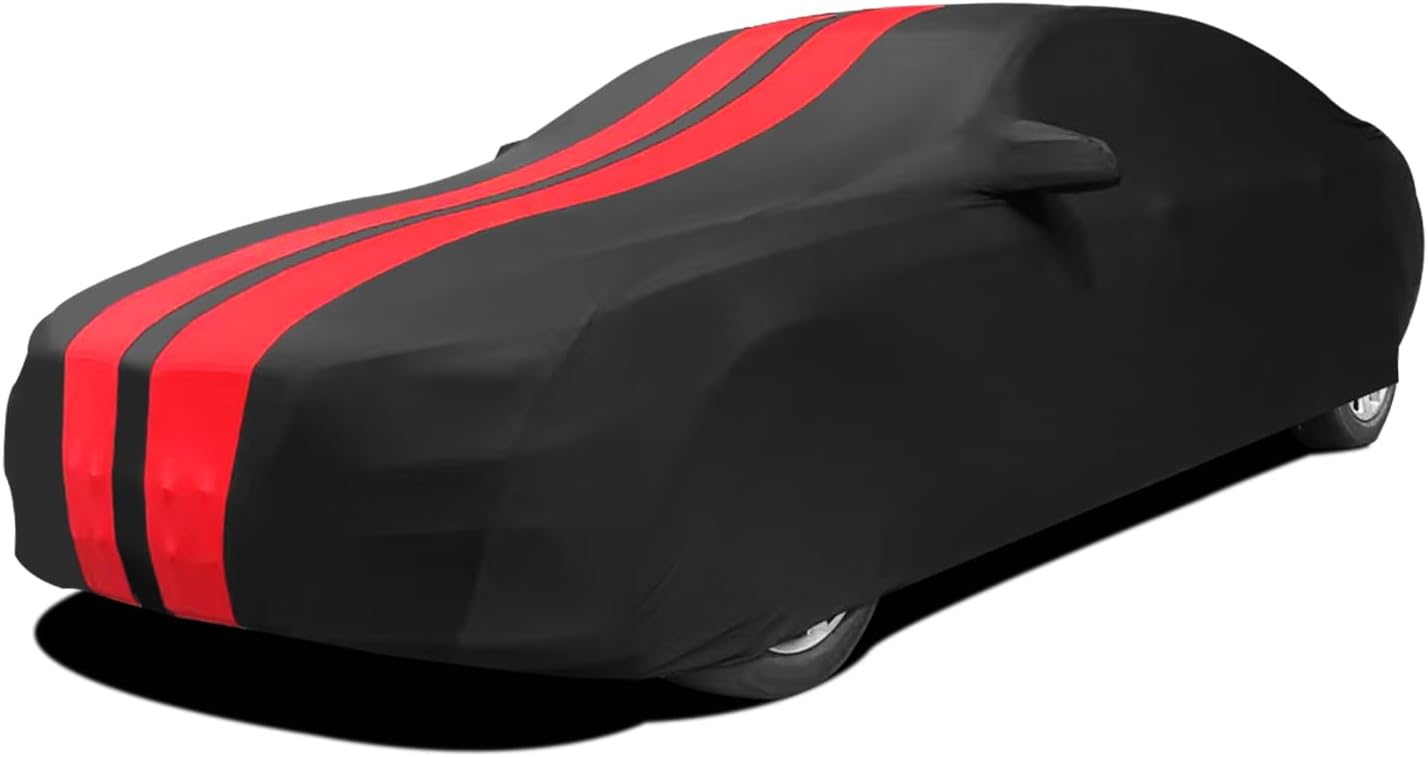 WinPower Indoor Car Cover, Stretch Dustproof Protection Fit 181-192 Inch Sedan Full Car Cover for Underground Garage Car Show, Black and Red