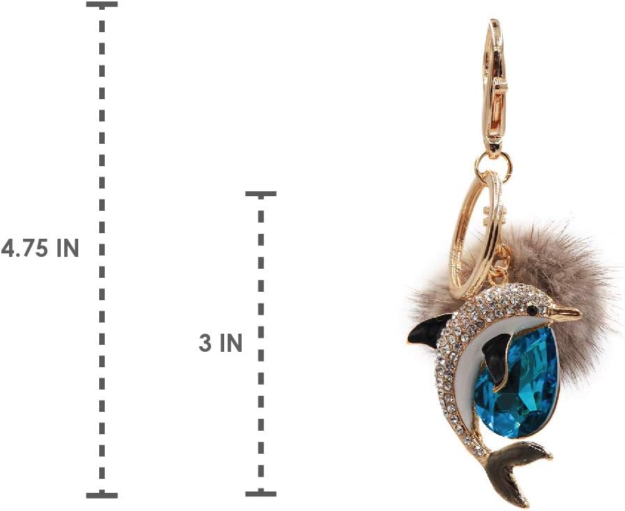 surell Genuine Mink Fur Dolphin Keychain - Cute Sparkly Pompom Sea Animal Accessory - Fluffy Fur with Keyring - Image 3
