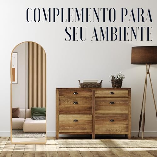Espelho Oval Chão Suporte e Parede Moldura Alumínio Corpo Inteiro Metal Vintage Luxo Quarto Closet S
