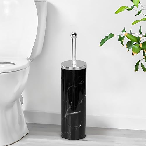 Miniatura 4 de Zahari Home Escobilla y soporte para inodoro de mármol, negro, metal