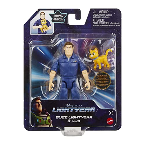 Image of Buzz Lightyear - The Real Story of Buzz Lightyear and Authentic Sox Action Figure, 12 Moving Joints and Sox Robot Cat, Movie Inspired Toy for Kids 4+ Years Old, HHJ80