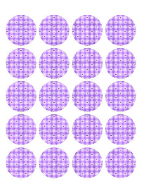 1.875" Pre-Cut Round Purple & White Hearts Plaid Pattern Edible Image Photo Cupcake Or Cookie Topper