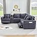Oversized Modular Sectional Sofa with 2 Power Reclining, Electric Recliner Couch with Storage Console and Adjustable Headrest, Plush Corduroy Fluffy 5 Seat Corner Sofa for Living Room-Blue Grey