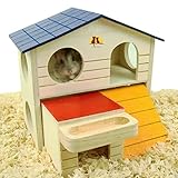 Pet Small Animal Hideout Hamster House Deluxe Two Layers Wooden Hut Play Toys Chews