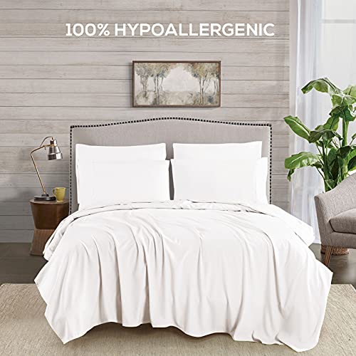 Image of Mueller Luxury 6 PC Full Size Bed Sheets, Super Soft, Deep Pocket up to 16 inch Full Size Sheets, Transfers Heat, Breathes Better, Hypoallergenic, Wrinkle-Resistant, Oeko-TEX, White