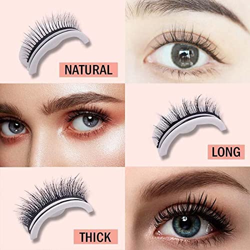 Reusable Self-Adhesive Eyelashes Without Glue - Natural Fluffy False Eyelashes - Wispy Long Extension Eyelashes Pack - Makeup Thick Fake Eyelashes, Soft Reusable Lashes No Glue - Christmas Gift (2 Pair, L01 NATURAL)