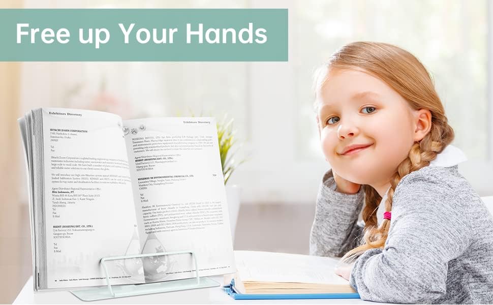 Miniatura 8 de Honagu Soporte de metal para libros de escritorio, soporte para libros para leer manos libres, soporte ajustable para documentos de libros de