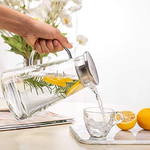 Image of 1800 ML Water Juice Jug Pot, Borosilicate Glass, Stainless Steel Air Tight Cap, Transparent Borosilicate Glass (Pack of 1)