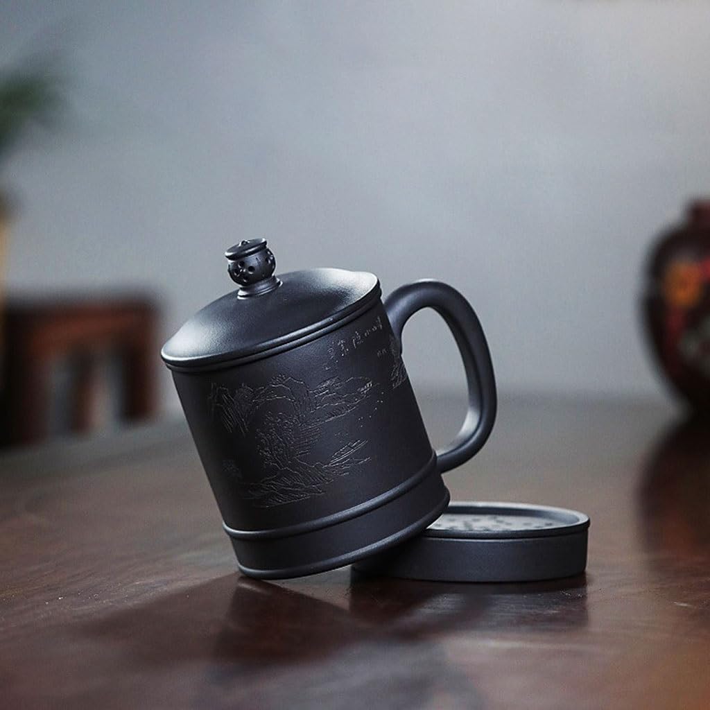 Tasse à thé en céramique Tasse Zisha en Argile sculptée à la Main avec Filtre intérieur for Infusion de thé, séparation du thé et de l'eau, 480 ML Tasses à thé