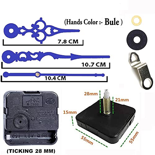 Image of YOPY� Quartz Machine for Big Size Wall Clock,Battery Operated,Clock Movement Machine with Needles and Hook 28 MM (Needles : Antique Bule 1)