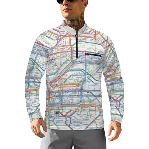 London Tube Map Men's Sun Protection Shirts UV SPF UPF 50+ Long Sleeve Rash Guard Lightweight