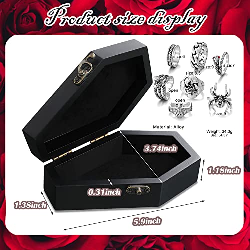 Pipi Wooden Coffin Ring Box, Gothic Jewelry Organizer Flip With Lock, Halloween Wedding Decorations, Black Wooden Ring Box, 5.9*3.5*1.9 Inches #TOP3