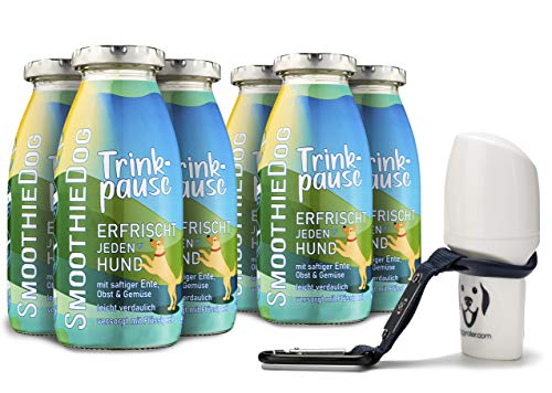Produktbild von Doggyroller mit Silikonhalterung und Karabiner + 6er Pack SmoothieDog Hundesmoothie Ente - 6 x 250 ml