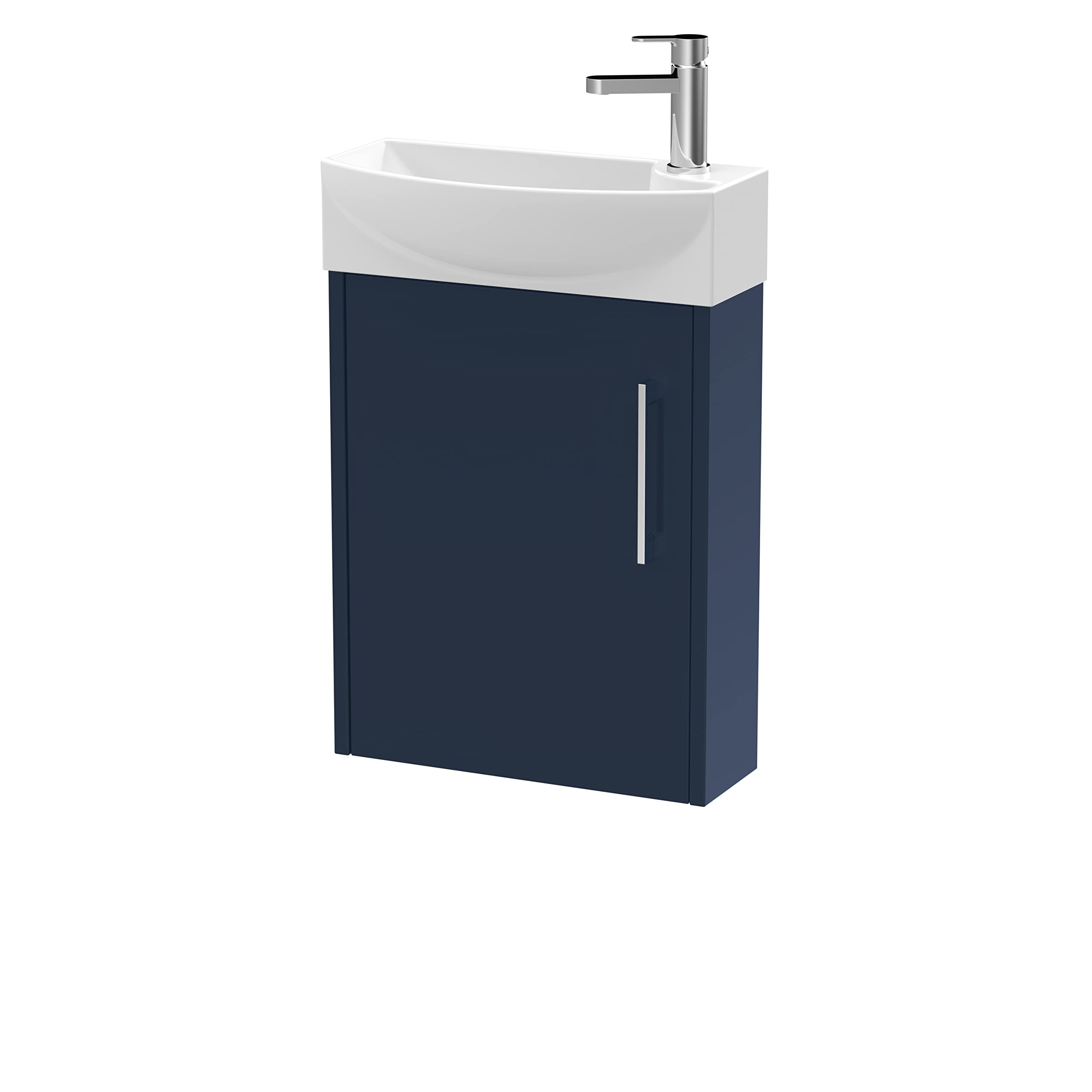 Hudson Reed Juno Compact 440mm Electric Blue Wall Hung 1 Door Unit & 1 Tap Hole Sink LH Electric Blue MFC Textured Woodgrain