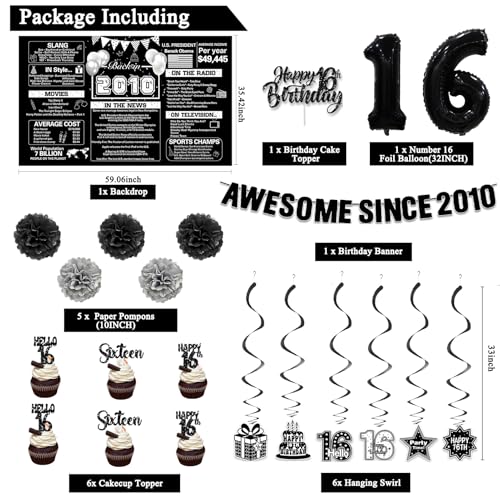 Image of Crenics Black 2010 16th Birthday Decorations for Boys Girls