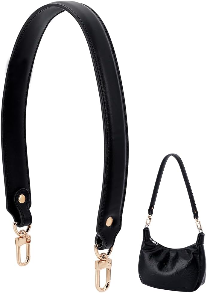 PH PandaHall 22.7 Inch Leather Bag Strap, 1.2 Inch Wide Purse Strap Leather Puse Handle Black Bag Handles Replacement Handbag Strap for Women DIY Handbag Underarm Bags Shoulder Bags