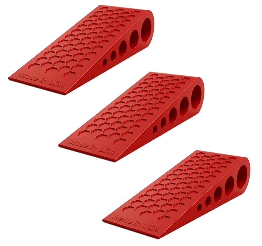 Door Stoppers for Bottom of Door Premium Floor Rubber Door Stop Wedge Made in USA Heavy Duty Honeycomb Design for Carpet, Tile, Ideal for Home, School, Commercial,Red 3 Pack