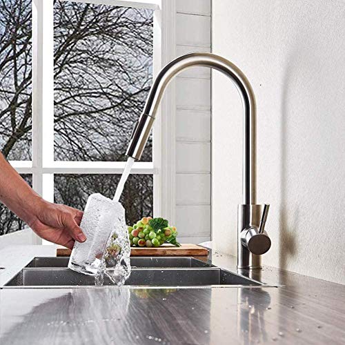 Kitchen Taps Kitchen Tap Turn The Tap 360 Degrees. Pull Out The Kitchen Faucet from The Brushed Nickel Kitchen Mixer. Spout Stream Spray Kitchen Cold and Warm. Tap A Hole