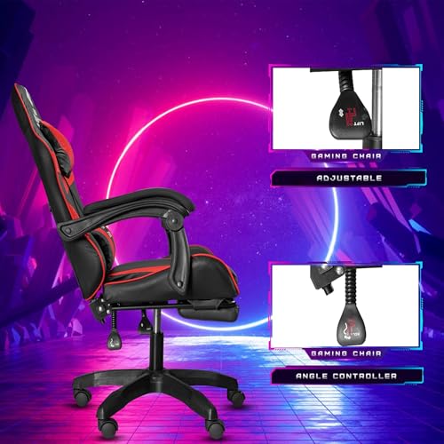 Image of Casa Copenhagen Designed in Denmark,High-Back Italian Leather Gaming Ergonomic Chair with Advanced Mechanism & Electric Back Massager, Memory Foam Seating & Multi Function Arm-Rest - Red & Black