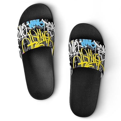 Unisex Slides for Women Men, Comfortable Slippers Graffiti Street Art Tags Slides, Non-slip Shower Shoes House Fashion Thick for Indoor & Outdoor
