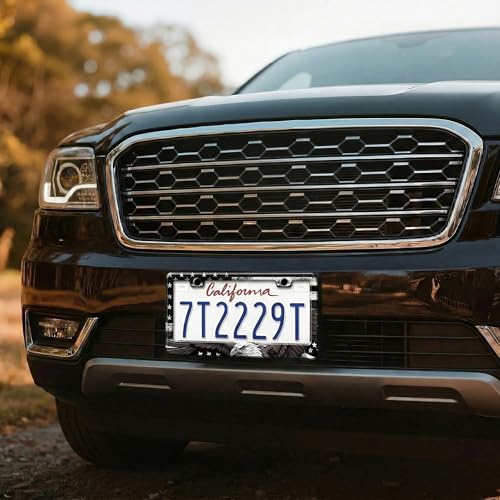 Image of American Flag License Plate Frame 2 Pack Patriotic Plate Holder | Universal Aluminum Car License Plate Cover with Screws for Women Men