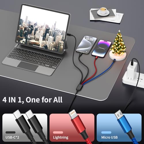 Image of USB C 4 in 1 Charging Cable, Charging Cords for Multiple Devices, 2Pack 5FT | Multi Charging Cable with Dual Type-C /IP /Micro, USB C Cable for iPhone17-8, Android, Tablet, Pad, Multiple Phone Charger Cord