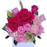 Azurosa(アズローザ) プリザーブドフラワー 誕生日 プレゼント人気 枯れない花 バラ アジサイ 白陶器 ナチュラルエレガント アレンジ ピンク クリアケース付