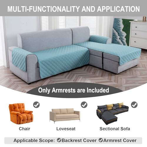 Image of Genina Sofa Armrest Cover, Anti-Slip Armchair Slipcovers for Dogs Cats Pet, Water Resistant Couch Arm Cover for Backrest Recliner Loveseat, L Shaped Sofa, 23.6 x 27.5 Inches(2 Pieces)