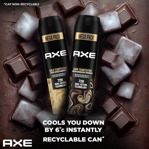 Image of Axe Dark Temptation Men's Deodorant + Axe Gold Temptation Long Lasting Deodorant Bodyspray For Men, With An Irresistible Scent 215ml, Pack of 2
